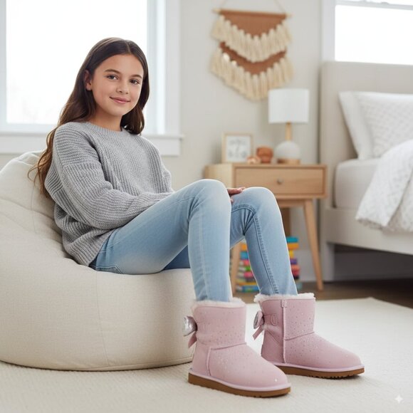 UGG big kid size 4 pink star and bow bootie - Picture 2 of 11